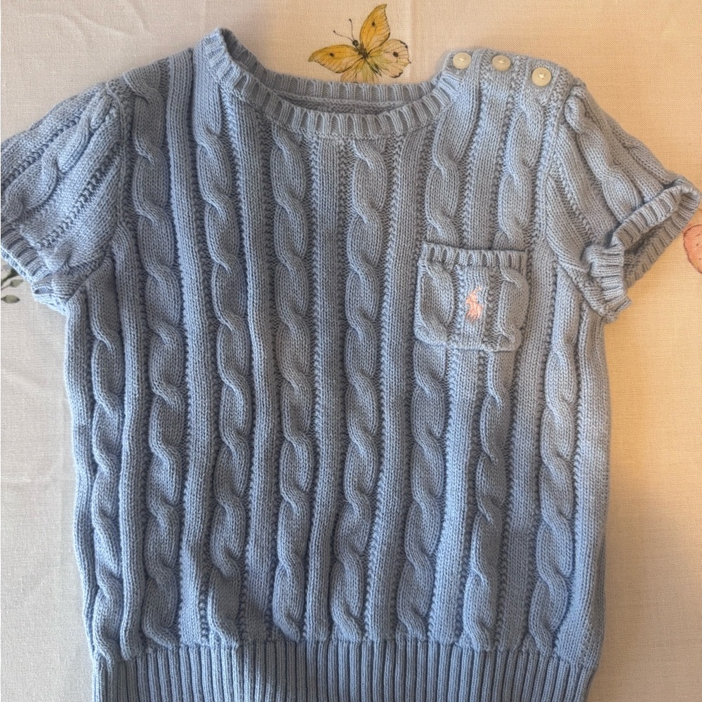 Ralph Lauren Baby Blue Cable Knit Short Sleeve Sweater Top